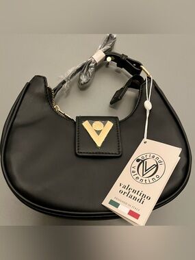 NWT Valentino Orlandi Black Crescent Shoulder Handbag Designed In Italy